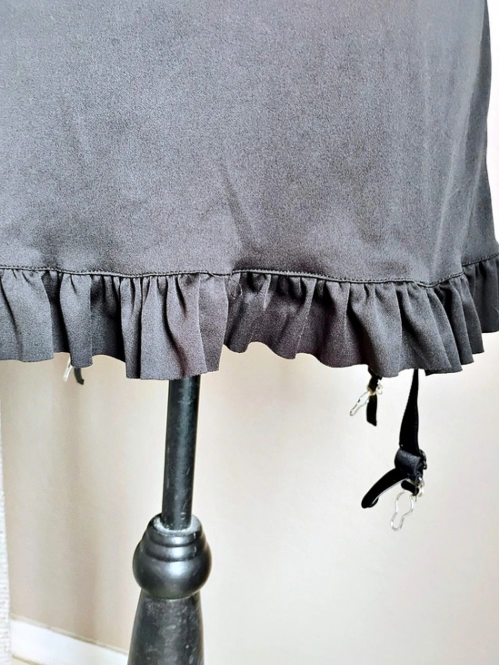Black Ruffle Mini Dress With Garters - Picture 8 of 14